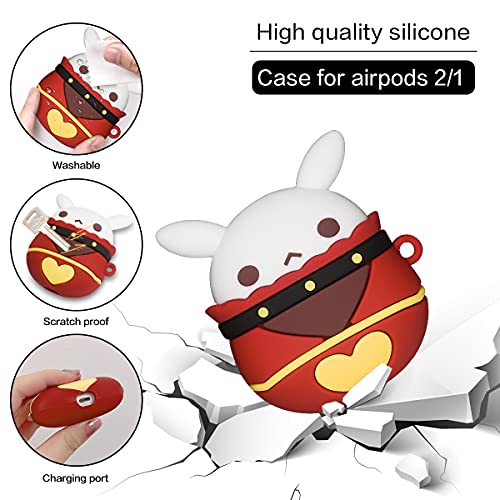 Alquar Genshin Impact Case for Airpods 2&1, 6 in 1 Silicone Airpods Accessories Protective Cover, 3D Cute Kawaii Klee Game Anime Cartoon Character Skin for Women Girls Kids with Keychain(Jumpy Dumpty)