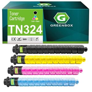 greenbox remanufactured tn324 tn326 tn512 tn513 tn514 tn515 tn516 a8da130 toner cartridge replacement for konica minolta tn-324 for bizhub c258 c308 c368 printers (28,000 pages, kcmy, 4-pack)