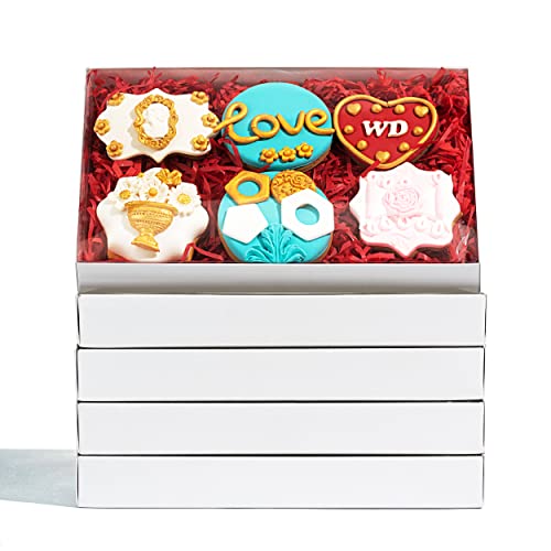 RomanticBaking 50 Pack Small Cookies Boxes with Window 9 1/2" x 6" x 1 1/4" Pastry Bakery Boxes for Macaron,Cakesicle,ricek rispy treats, Browine