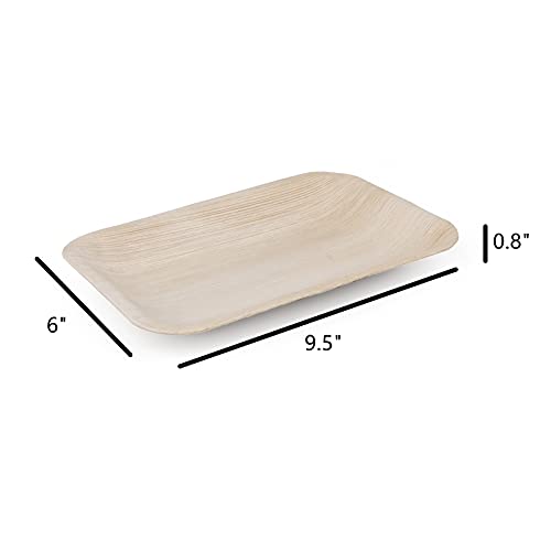 Dicunoy 35 Pack Disposable Charcuterie Boards, Mini Appetizer Serving Platters, Reusable Food Trays Palm Leaf Plates for Party, Rectangle Cocktail Dishes for Weddings, Dessert, BBQ, Sushi, 9.5" x 6"