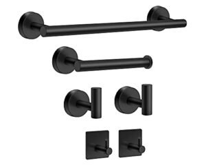 6-piece matte black bathroom hardware set black towel bar set, stainless steel towel racks for bathroom, 16" black hand towel bar + toilet paper holder + 4 towel hook bathroom hardware accessories set