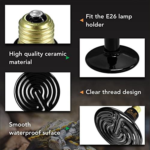 Simple Deluxe 250W Reptile Ceramic Heat Lamp Bulb Warm Emitter Brooder Coop Heater for Amphibian Pet & Incubating Chicken No Light Emitting, Snake/Lizard/Spider, 2-Pack