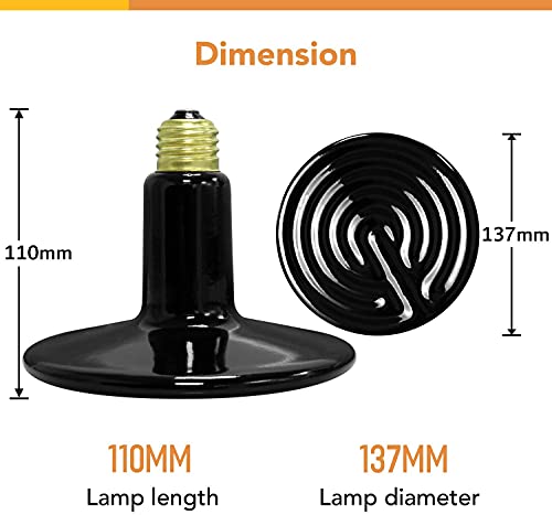 Simple Deluxe 250W Reptile Ceramic Heat Lamp Bulb Warm Emitter Brooder Coop Heater for Amphibian Pet & Incubating Chicken No Light Emitting, Snake/Lizard/Spider, 2-Pack