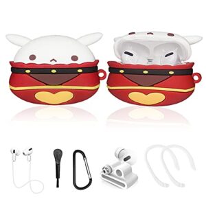 alquar genshin impact case for airpods pro, 6 in 1 silicone airpods pro accessories cover, cute klee anime cartoon skin for girls women with watch holder/ear hooks/keychain/brush/strap(jumpy dumpty)