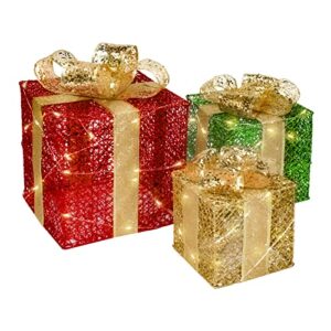lighted gift boxes christmas decorations boxes 3pcs pre-lit present boxes ornament outdoor christmas tinsel boxes decoration with bows for outside xmas home yard decor