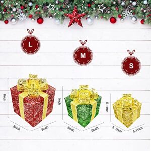 Lighted Gift Boxes Christmas Decorations Boxes 3pcs Pre-Lit Present Boxes Ornament Outdoor Christmas Tinsel Boxes Decoration with Bows for Outside Xmas Home Yard Decor