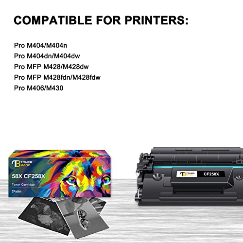 Toner Bank Compatible Toner Cartridge Replacement for HP 58X CF258X 58A CF258A for Pro M404n M404dn M404dw Pro MFP M428fdw M428fdn M428dw M404 M428 Printer Ink (Black, 2 Pack)