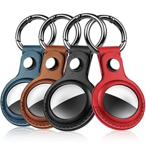 4 Pack AirTag Holder with Keychain, Anti-Lost Leather Protective Airtag Case, Waterproof Airtag Holder,Tracker Finder Protector Strong Signal for Dog, Cat, Keys, Wallet, Backpacks (Multi-Color)