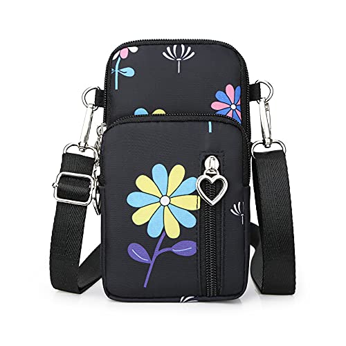 Women Crossbody Cell Phone Purse Wallet Wristband Armband Bag for iPhone 14 Pro Max 13 12 Pro Max Galaxy S22 S21 Ultra Note 20 A13 A12 A03S A23 A32, Moto G Power G Play LG Stylo 6 V60 (Black Flower-L)