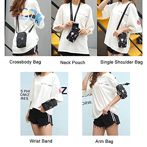 Women Crossbody Cell Phone Purse Wallet Wristband Armband Bag for iPhone 14 Pro Max 13 12 Pro Max Galaxy S22 S21 Ultra Note 20 A13 A12 A03S A23 A32, Moto G Power G Play LG Stylo 6 V60 (Black Flower-L)