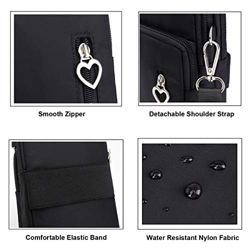 Women Crossbody Cell Phone Purse Wallet Wristband Armband Bag for iPhone 14 Pro Max 13 12 Pro Max Galaxy S22 S21 Ultra Note 20 A13 A12 A03S A23 A32, Moto G Power G Play LG Stylo 6 V60 (Black Flower-L)