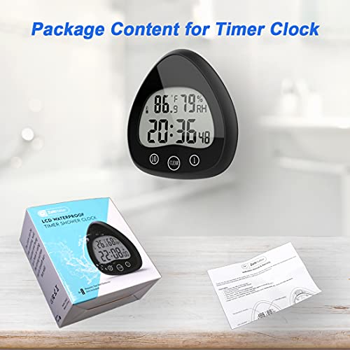 ZEITHALTER Shower Timer Kitchen Clock with Alarm, Waterproof for Water Splashes, Visual Countdown Timer, Time Management Tool, Indoor Temperature Humidity, Suction Cup, Hole Stand