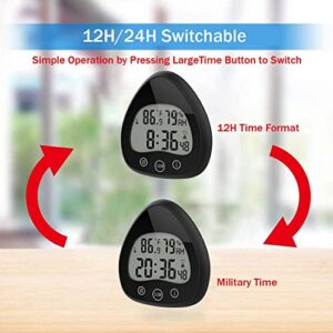 ZEITHALTER Shower Timer Kitchen Clock with Alarm, Waterproof for Water Splashes, Visual Countdown Timer, Time Management Tool, Indoor Temperature Humidity, Suction Cup, Hole Stand