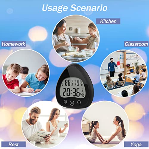 ZEITHALTER Shower Timer Kitchen Clock with Alarm, Waterproof for Water Splashes, Visual Countdown Timer, Time Management Tool, Indoor Temperature Humidity, Suction Cup, Hole Stand