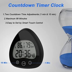 ZEITHALTER Shower Timer Kitchen Clock with Alarm, Waterproof for Water Splashes, Visual Countdown Timer, Time Management Tool, Indoor Temperature Humidity, Suction Cup, Hole Stand