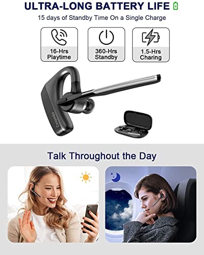 Bluetooth Headset V5.1, Pro Noise Cancelling Bluetooth Earpiece CVC8.0 Dual Mic Hands Free Comfortable Earbud 240 Hrs Standby Time for Cell Phone iPhone Business/Workout/Driving