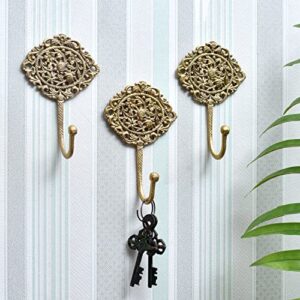 Indian Shelf Brass Hooks for Keys to Hang - Boho Wall Hooks - Decorative Hooks - Shabby Chic French - Vintage Hooks - Antique Coat Hooks - Vintage Key Hooks - Gold Wall Hooks - 3 Pieces
