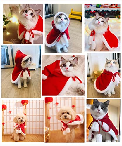 Pet Christmas Costume,Cat Cloak with Xmas Hat,Christmas Cat Dog Costume Pet Cape,Dog Clothes for Christmas,Hooded Cape Dog Puppy Dress Up for Cats and Small to Medium Sized Dog