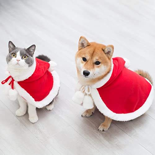 Pet Christmas Costume,Cat Cloak with Xmas Hat,Christmas Cat Dog Costume Pet Cape,Dog Clothes for Christmas,Hooded Cape Dog Puppy Dress Up for Cats and Small to Medium Sized Dog