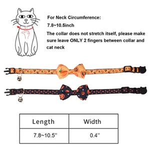 PTDECOR Halloween Cat Collars with Bow Tie Bell, 2 Pack Breakaway Kitten Collar with Removable Bowtie Pumpkin Halloween Collar for Girl Boy Cats (Black & Yellow)