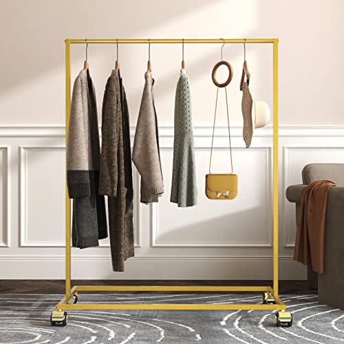 MaiRHK Metal Clothing Rack on Wheels, Gold Garment Rack Rolling Hanging Rack for Bedroom, Hall, Clothes Store and Boutique-(39''L)