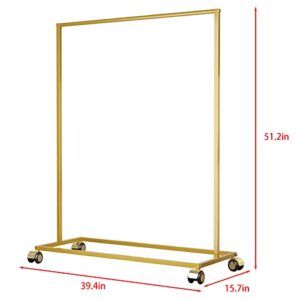 MaiRHK Metal Clothing Rack on Wheels, Gold Garment Rack Rolling Hanging Rack for Bedroom, Hall, Clothes Store and Boutique-(39''L)