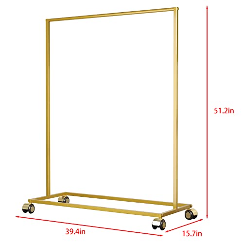 MaiRHK Metal Clothing Rack on Wheels, Gold Garment Rack Rolling Hanging Rack for Bedroom, Hall, Clothes Store and Boutique-(39''L)