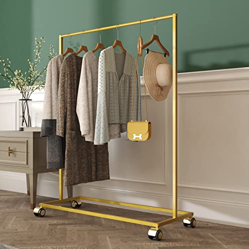 MaiRHK Metal Clothing Rack on Wheels, Gold Garment Rack Rolling Hanging Rack for Bedroom, Hall, Clothes Store and Boutique-(39''L)