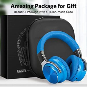 Active Noise Cancelling Headphones Bluetooth Headphones with Microphone Deep Bass Wireless Headphones Over Ear, Comfortable Protein Earpads, 30 Hours Playtime for Travel/Work, Blue