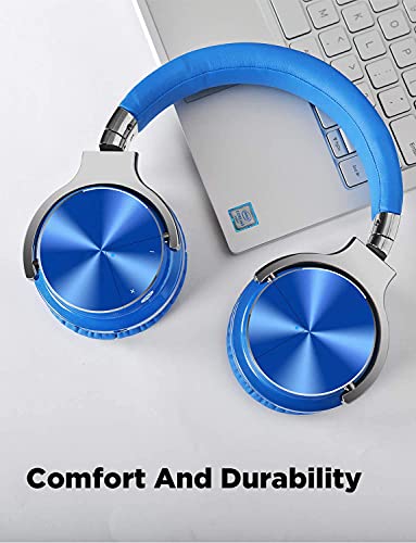 Active Noise Cancelling Headphones Bluetooth Headphones with Microphone Deep Bass Wireless Headphones Over Ear, Comfortable Protein Earpads, 30 Hours Playtime for Travel/Work, Blue