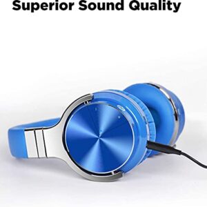 Active Noise Cancelling Headphones Bluetooth Headphones with Microphone Deep Bass Wireless Headphones Over Ear, Comfortable Protein Earpads, 30 Hours Playtime for Travel/Work, Blue