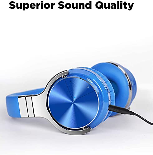 Active Noise Cancelling Headphones Bluetooth Headphones with Microphone Deep Bass Wireless Headphones Over Ear, Comfortable Protein Earpads, 30 Hours Playtime for Travel/Work, Blue