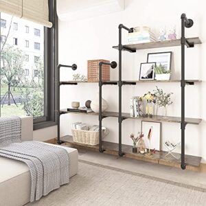 Gezen Industrial Pipe Shelving Metal Floating Shelves, Rustic Wood Ladder Bookshelf Wall Mounted Shelf Storage Bookcase for Living Room, Kitchen, Bathroom (4 Tier)