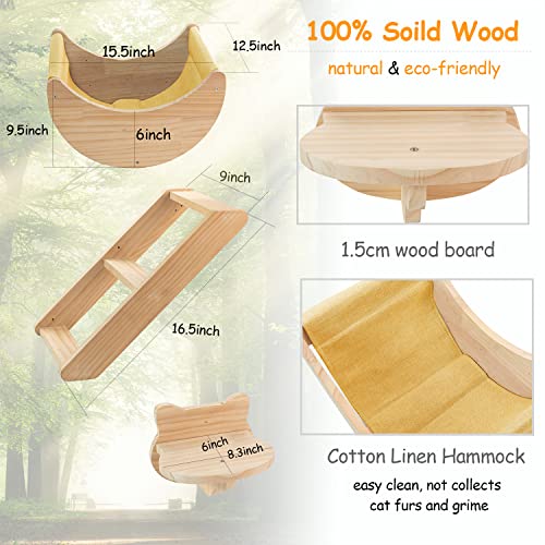 Cat Shelf for Wall Hammock Climbing Shelves and Perches Solid Wood Cat Steps for Activity Indoor Cats Wall Furniture 3pcs/Set