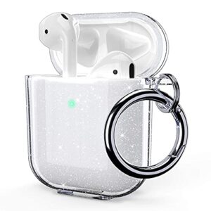 ulak compatible with airpods case cover clear, designed protective cover soft tpu transparent shockproof case accessories with keychain for airpod 2nd & 1st generation [front led visible]-glitter