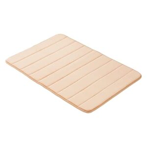 Spotgrowth Non-Slip Memory Foam Bath Mat for Bathroom Rugs 24 x36 Inches Super Cozy Soft Non-Slip Coral Velvet Striped Bathroom Mat and Machine Washable,Beige