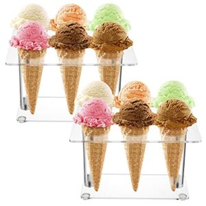 youeon 2 pack acrylic ice cream cone holder with 6 holes, clear waffle cone holder, sushi hand roll stand, cone holder stand for wedding, birthday, christmas, thanksgiving, restaurant, party or buffet