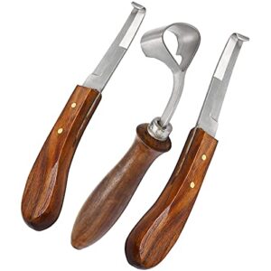 AAProTools Hoof Knife 3 Piece Set Sharpener Right & Left Handed Double Edge Swiss Hoof Knife Farrier Horses Goats Pick Trimming Knives Wooden Handle