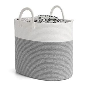 indressme tall laundry hamper with handles, cotton rope basket for blankets toys yoga mat, dirty clothes basket hampers for bedroom or laundry, 19.7 x 11.8 x 16.9 inches, gray