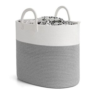 INDRESSME Tall Laundry Hamper with Handles, Cotton Rope Basket for Blankets Toys Yoga Mat, Dirty Clothes Basket Hampers for Bedroom or Laundry, 19.7 x 11.8 x 16.9 inches, Gray