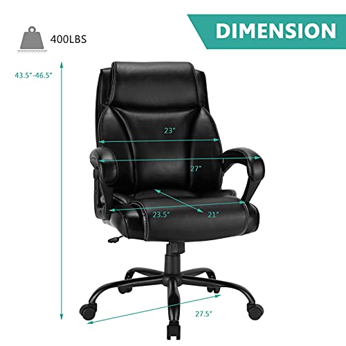 POWERSTONE Big & Tall Executive Office Chair High-Back Computer Desk Chair Leather Adjustable Swivel Chair with Armrest and Lumbar Support (27.5"x 27.5"x (43.5''- 46.5") 400lbs)