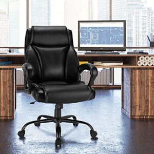 POWERSTONE Big & Tall Executive Office Chair High-Back Computer Desk Chair Leather Adjustable Swivel Chair with Armrest and Lumbar Support (27.5"x 27.5"x (43.5''- 46.5") 400lbs)