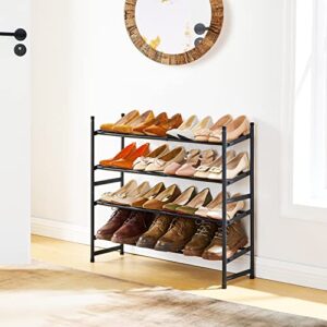 Tajsoon 2-Tier Stackable Shoe Rack Organizer, Expandable & Adjustable Metal Iron Shoes Storage for Entryway Doorway, Black