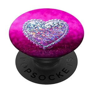 pink sparkle silver glitter heart popsockets swappable popgrip