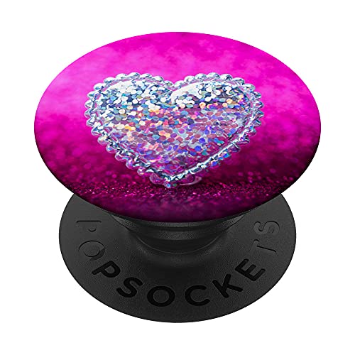 Pink Sparkle Silver Glitter Heart PopSockets Swappable PopGrip