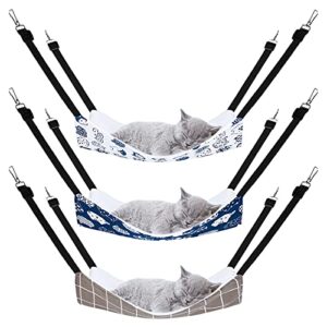 pedgot 3 pack reversible cat hanging hammock with adjustable straps and hooks double-sided pet cage hammock hanging bed resting sleepy pad for small animals pets, 23.6 x 20 inches