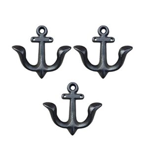 facaler nautical anchor design wall hooks vintage rustic cast iron coat hooks rack decorative wall mounted antique hanger (3 pack)