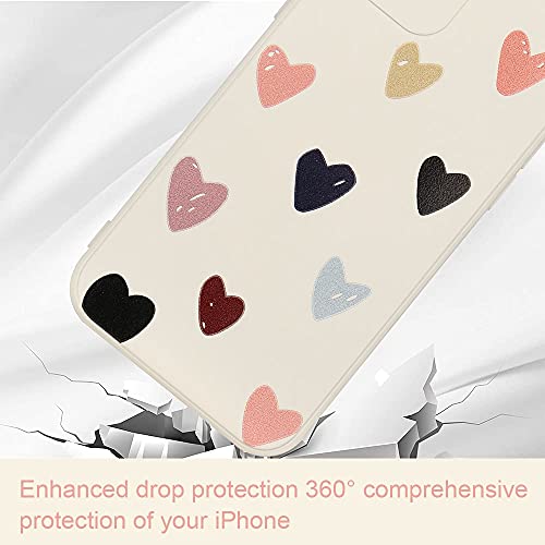 LLZ.COQUE Compatible with iPhone 12 Case Cute Matte Love Hearts Pattern Designed Bumper for Teen Girls Women Soft Liquid Silicone Protective Shockproof Phone Cover Beige Back Case for iPhone 12