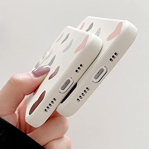 LLZ.COQUE Compatible with iPhone 12 Case Cute Matte Love Hearts Pattern Designed Bumper for Teen Girls Women Soft Liquid Silicone Protective Shockproof Phone Cover Beige Back Case for iPhone 12