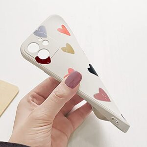 LLZ.COQUE Compatible with iPhone 12 Case Cute Matte Love Hearts Pattern Designed Bumper for Teen Girls Women Soft Liquid Silicone Protective Shockproof Phone Cover Beige Back Case for iPhone 12